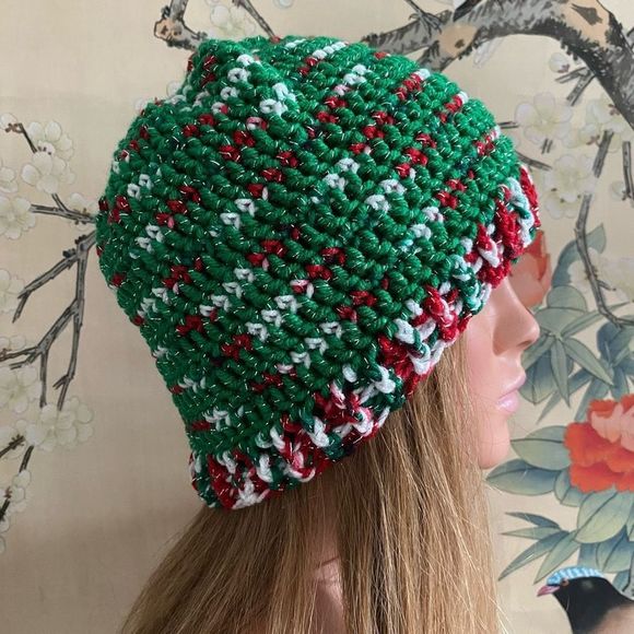 handmade Accessories - Crochet Ugly Christmas Hat Colorful Silver Glitter Unique Gift Handmade